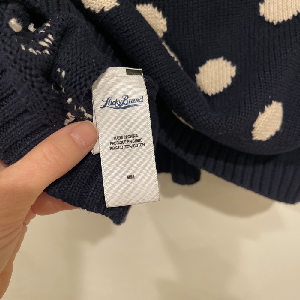 Women's Medium Navy Polka Dot Sweater 3/4 chunky Knit Twee Preppy academia - Picture 6 of 11